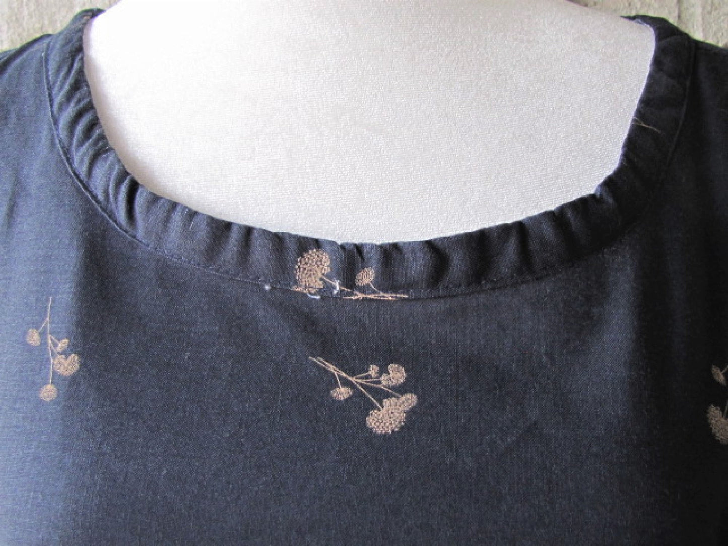 Floral Cotton Swing Top - Navy Blue Ruffle Tunic, Size Small