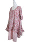 Pink Floral Swing Top - 3/4 Ruffle Sleeve Cotton Top with Ruffled Hem (S-M)