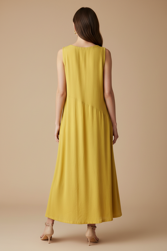 Sleeveless Maxi Dress - Rayon Blend A-Line Empire Waist