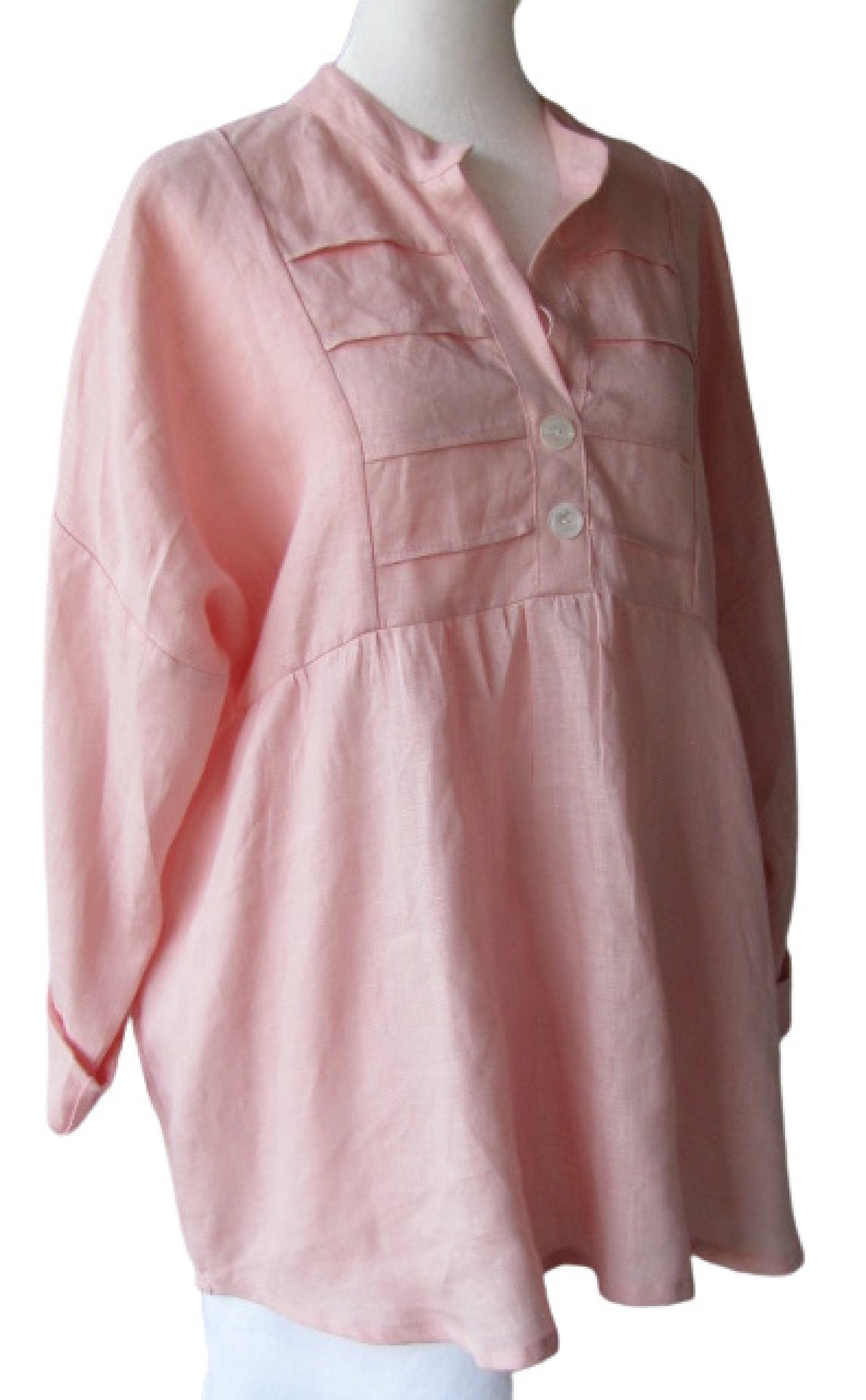 Linen Tunic Top, 3/4 Sleeve, Loose Fit (Fits up to Size 16)