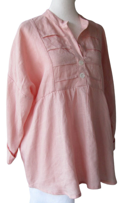 Linen Tunic Top, 3/4 Sleeve, Loose Fit (Fits up to Size 16)