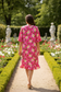 Hot Pink Floral Tunic Dress - Short Ruffle Sleeve Cotton Dress with Ruffle Hem & Pockets (XS)