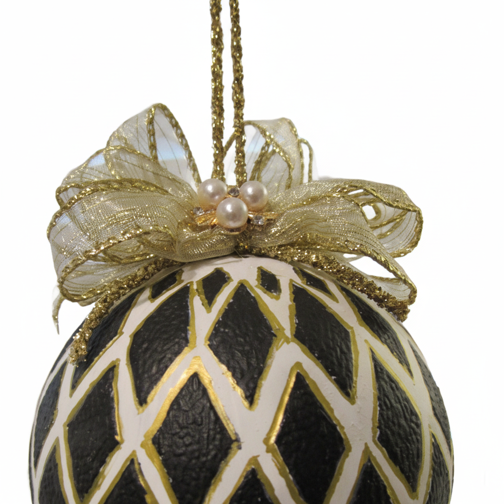 Whimsical Hand-Painted Oversized Christmas Baubles - Black & White with Gold Accents