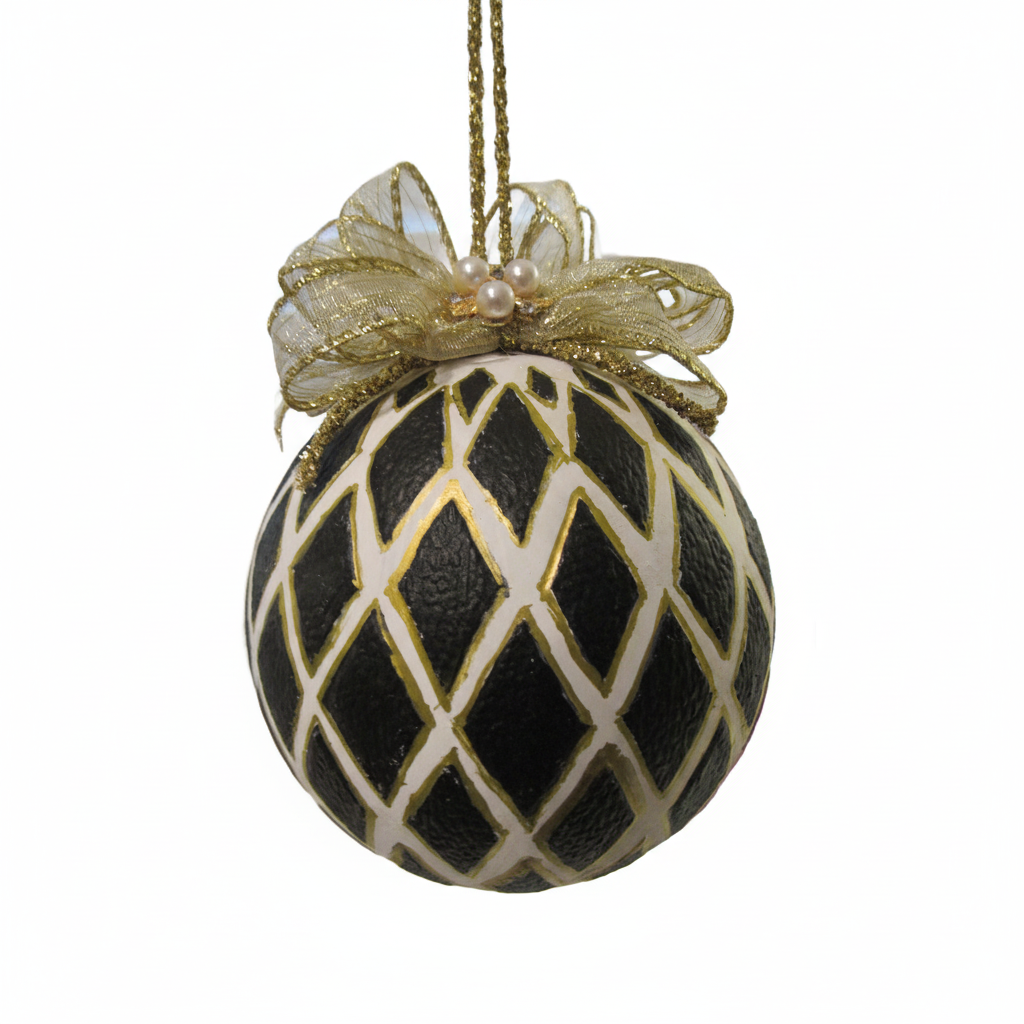Whimsical Hand-Painted Oversized Christmas Baubles - Black & White with Gold Accents