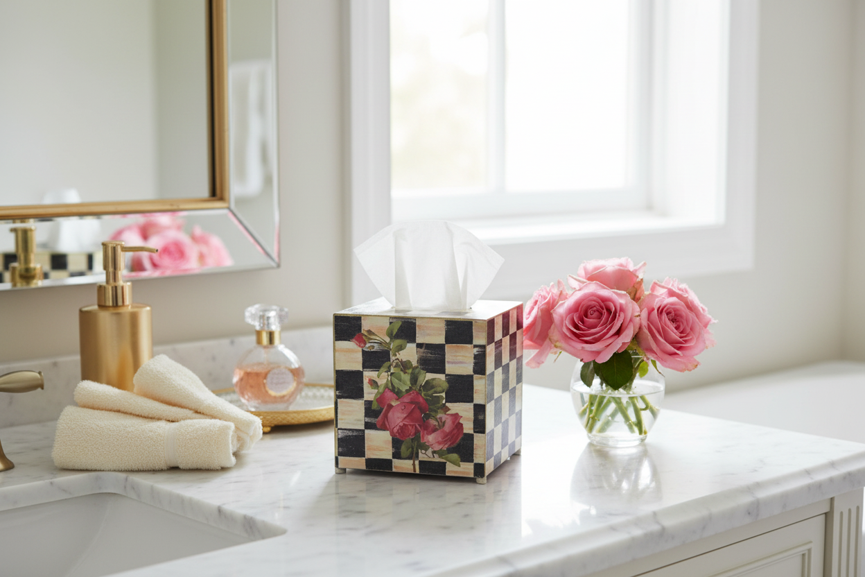 Harlequin & Floral Handmade Wood Tissue Box Cover