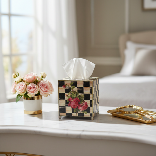 Harlequin & Floral Handmade Wood Tissue Box Cover