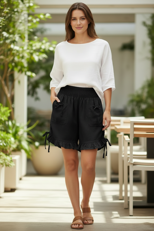 Wide Leg Cotton Bloomer Shorts: One Size Ruffle Tie, Elastic Waist