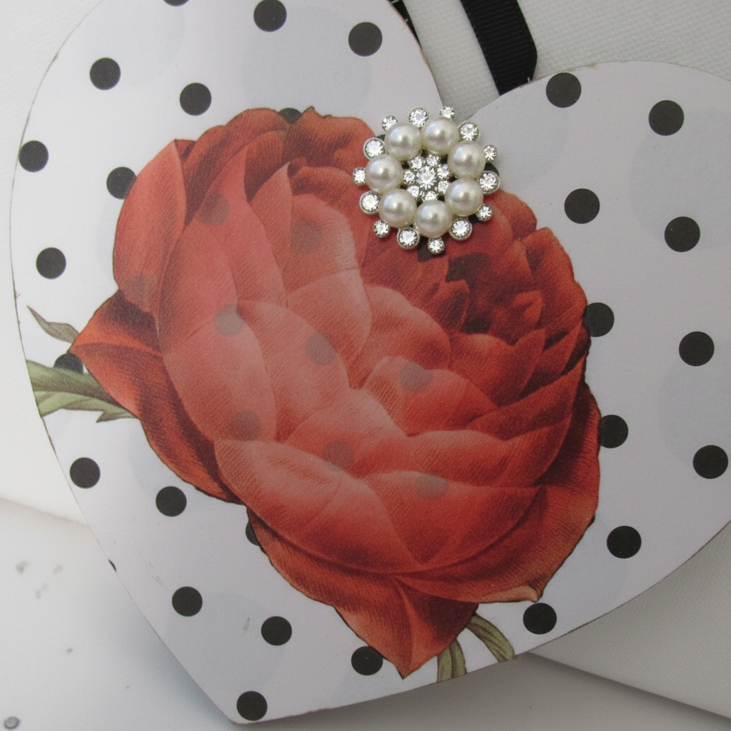 Handmade Black & White Heart Decor with Red Roses - Set of 3