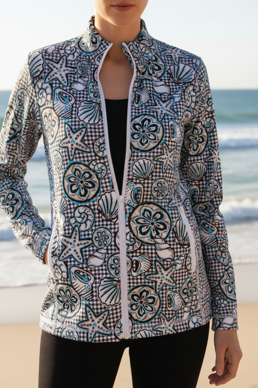 Lulu-B Coastal Seashell Print Full-Zip Jacket | UPF 50+