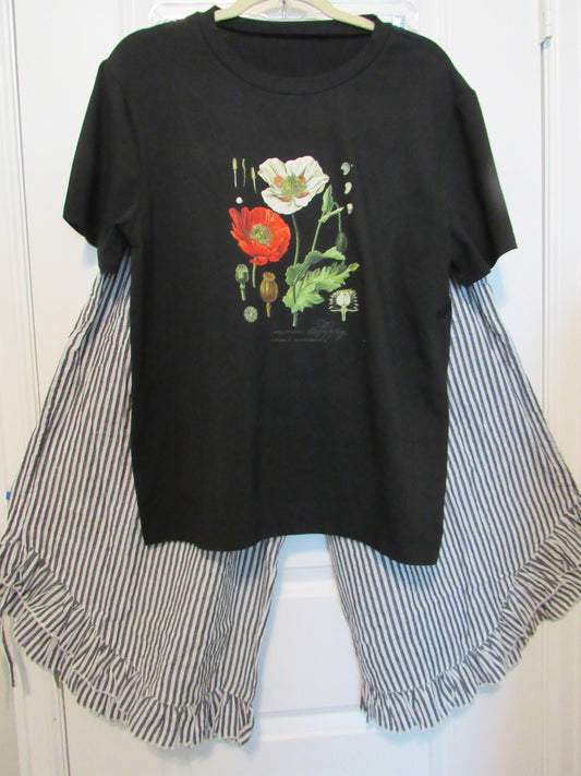 Ladies cotton wide leg Bloomer striped pants with elastic waist, tie pockets and legs