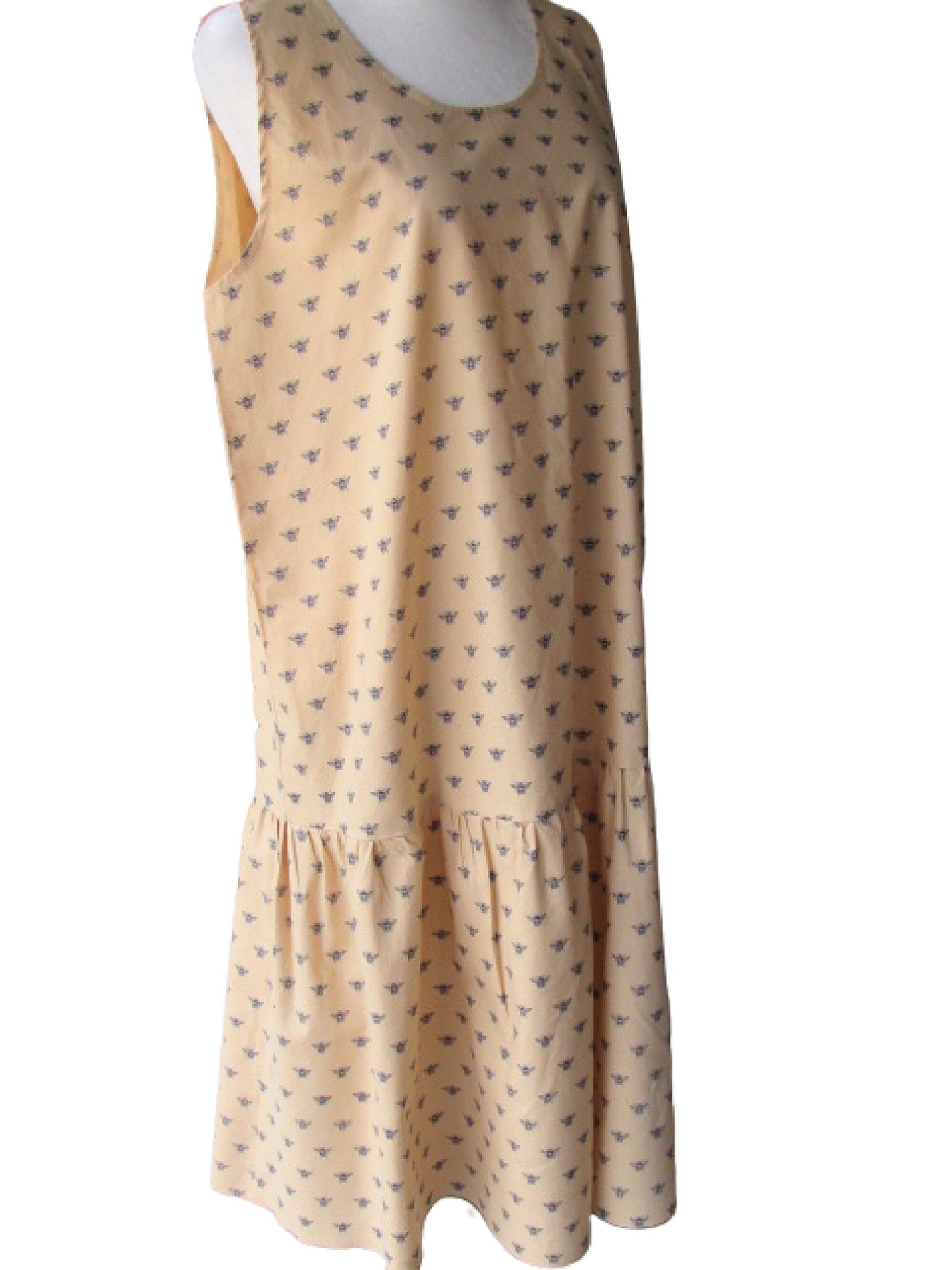 Floral Cotton Swing Top - Navy Blue Ruffle Tunic, Size Small