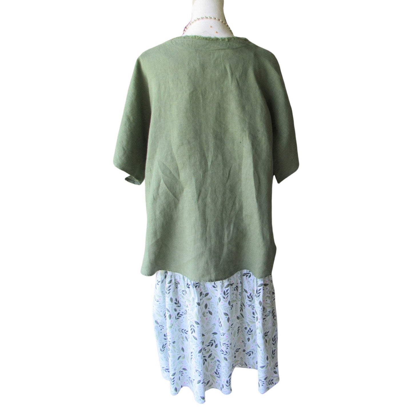 Handmade Cotton Slip Dress - Ruffled Hemline, Leaf Print (Small-Medium)