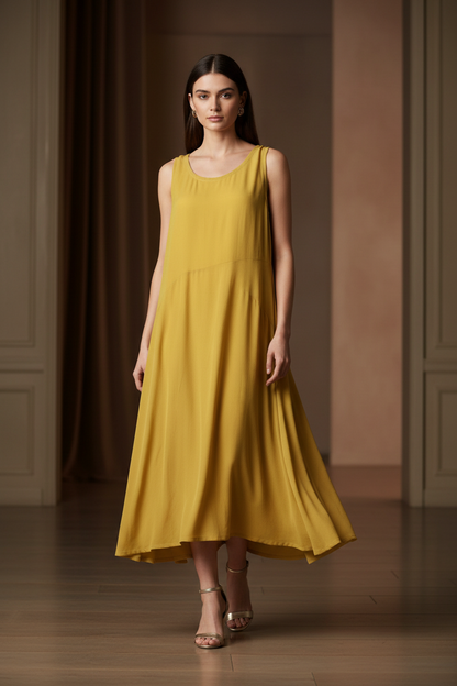 Sleeveless Maxi Dress - Rayon Blend A-Line Empire Waist