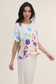 Italian Printed White Linen Blouse | Short Sleeve