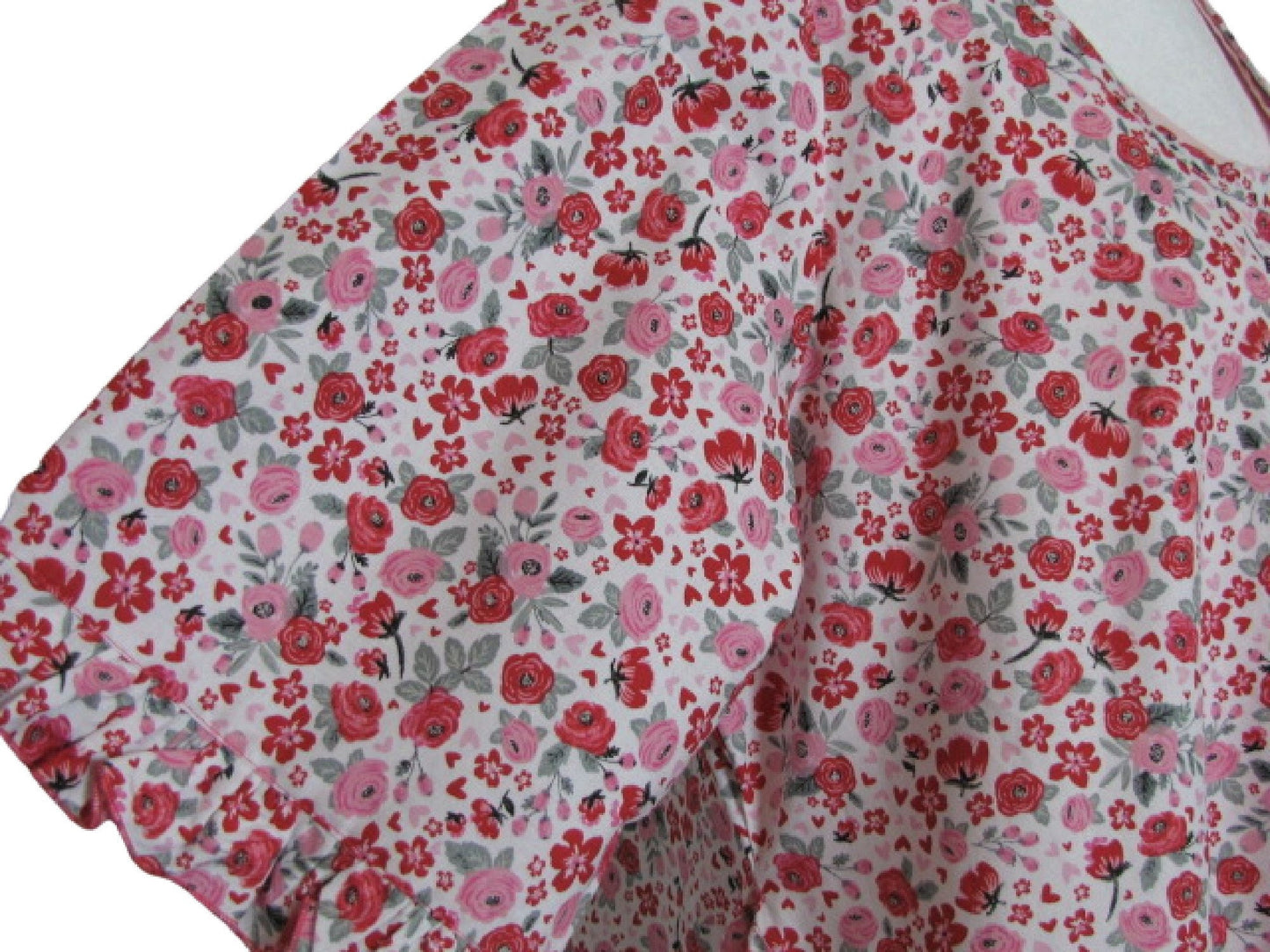 Floral Print Swing Top - Ruffled Hem 3/4 Sleeve, Ladies M