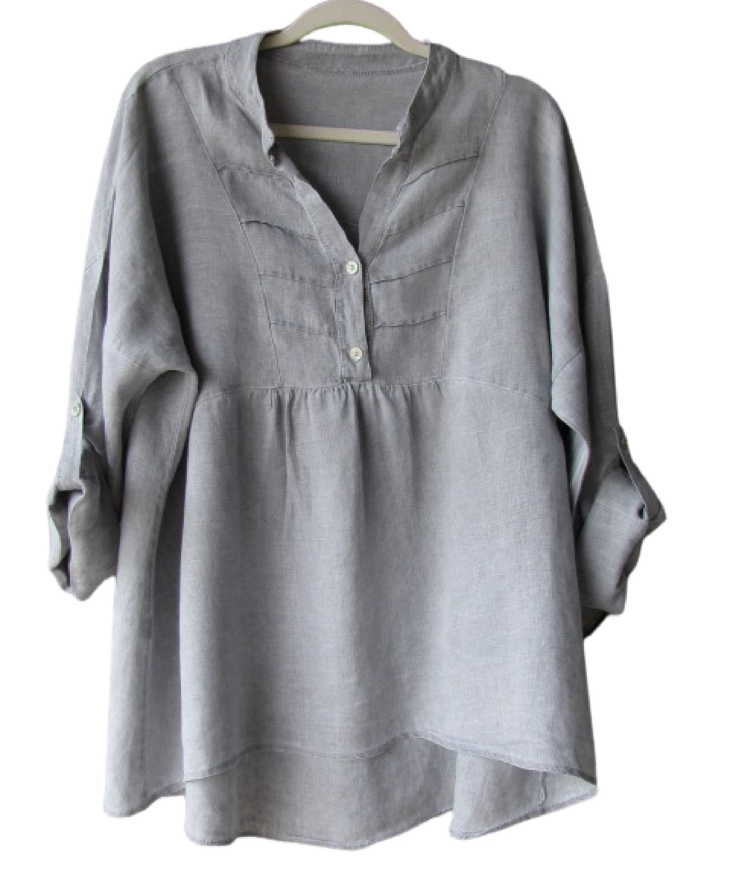 Linen Tunic Top, 3/4 Sleeve, Loose Fit (Fits up to Size 16)