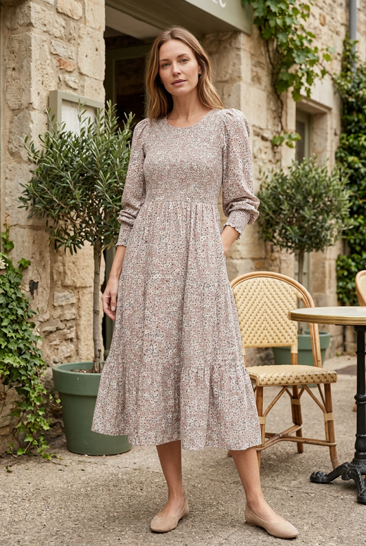 Blossom Floral Smocked Tiered Midi Dress