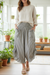 Cotton Wide Leg Bloomer Pants - Striped with Elastic Waist & Tie Pockets
