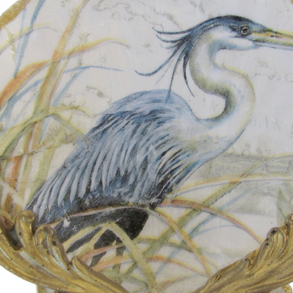 Hand-Crafted Blue Heron Shell Trinket Dish - Coastal Decor Jewelry Holder