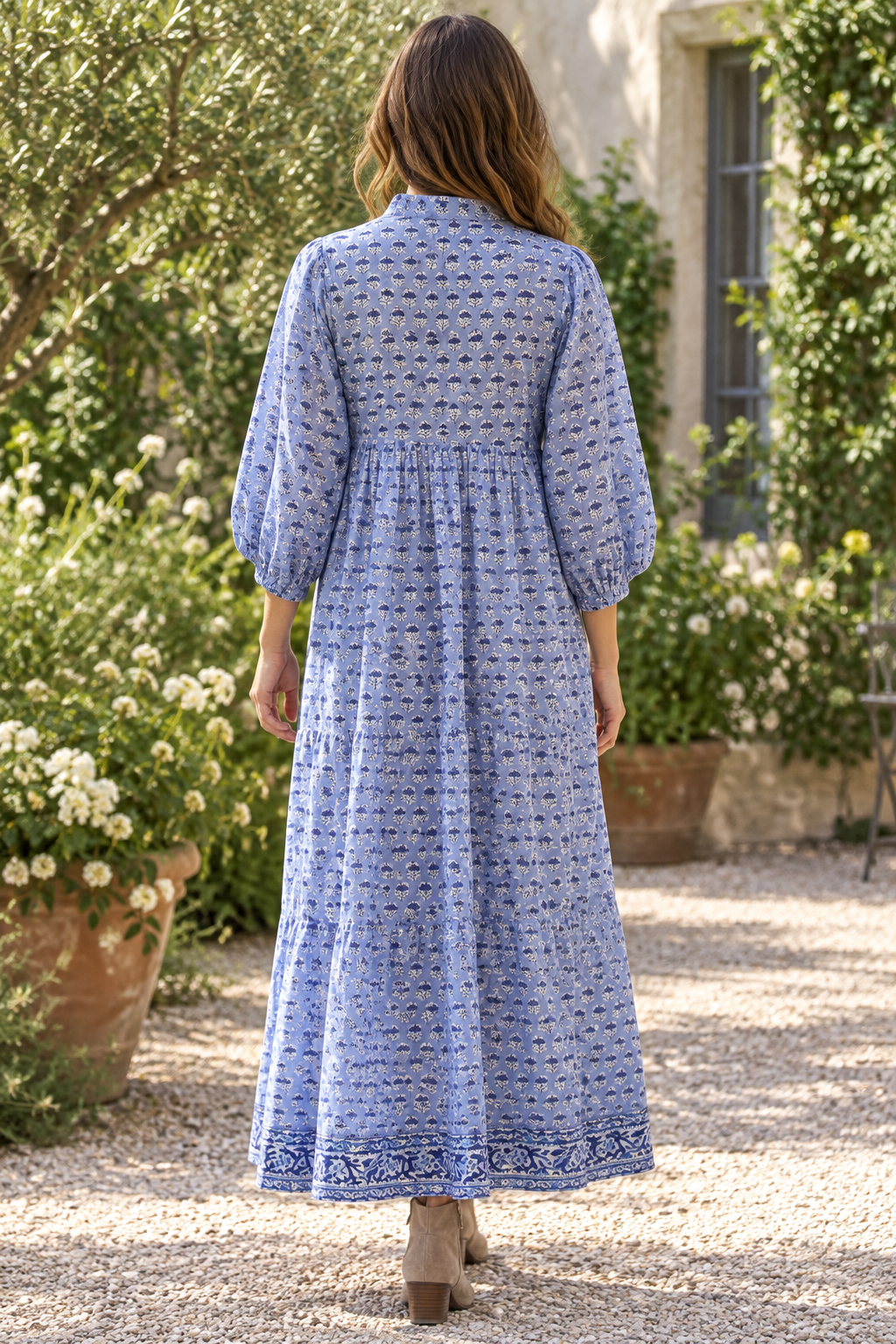 Hand Block Print Blue Floral Midi/Maxi Dress