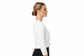 White scallop trimmed shrug side view