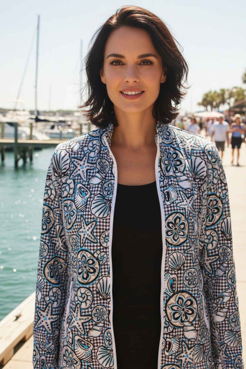 Lulu-B Coastal Seashell Print Full-Zip Jacket | UPF 50+