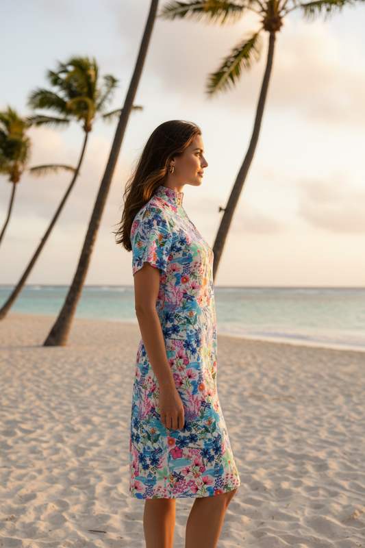 Lulu-B Tropical Floral Quarter-Zip Dress | UPF 50+ Sun Protection