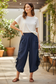 Cotton Wide Leg Bloomer Pants - Solid Colors with Elastic Waist & Tie Pockets