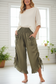 Cotton Wide Leg Bloomer Pants - Solid Colors with Elastic Waist & Tie Pockets