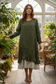 White Cotton Tank Slip Dress with Green Floral Ruffle