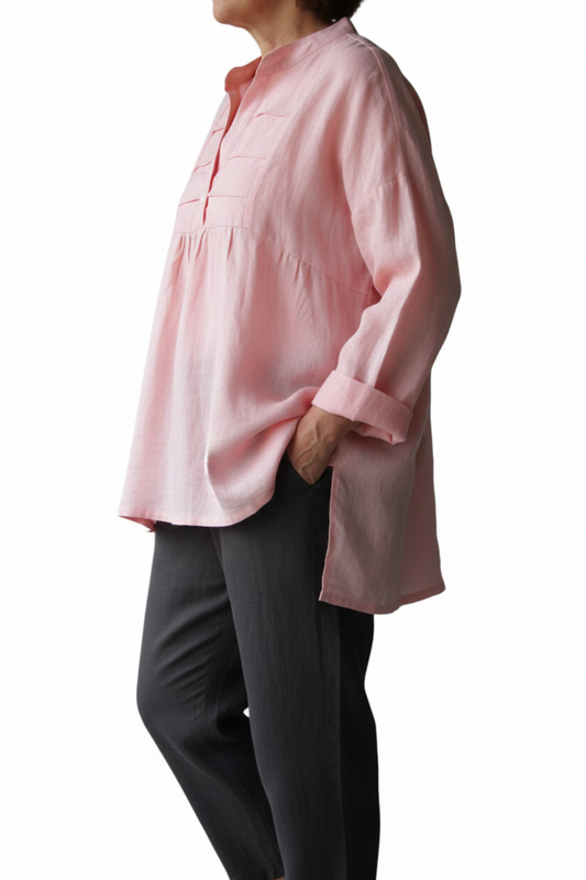 Linen Tunic Top with Collar and Pintuck Detail - Tori
