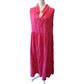 Hot Pink Linen Maxi Dress - Sleeveless Ruffle Collar Tiered Maxi