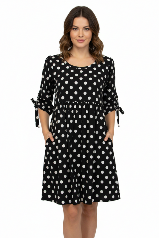 Black and White Polka Dot Cotton Tunic Dress - Penelope