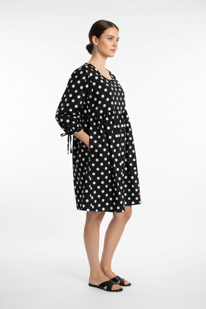 Black and White Polka Dot Cotton Tunic Dress - Penelope