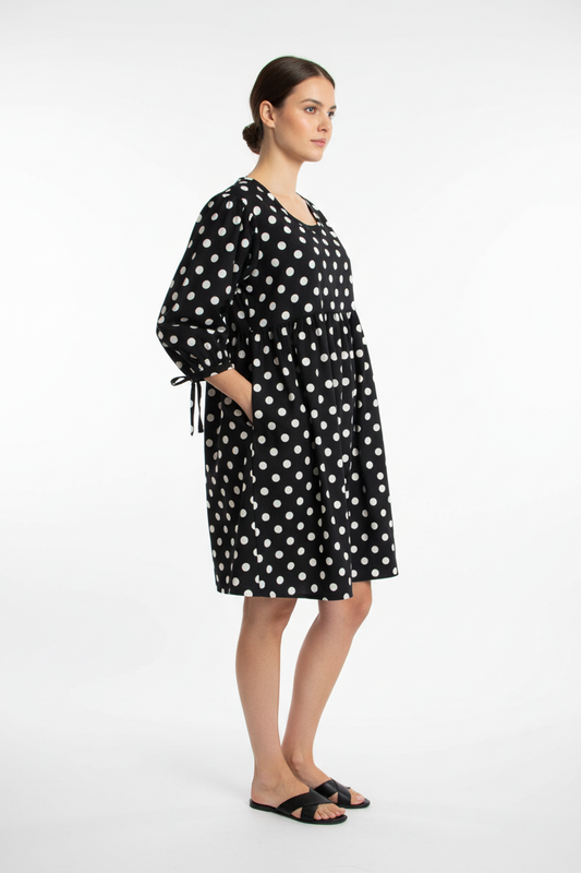 Black and White Polka Dot Cotton Tunic Dress - Penelope