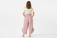 Cotton Wide Leg Bloomer Pants - Striped with Elastic Waist & Tie Pockets