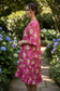 Hot Pink Floral Tunic Dress - Short Ruffle Sleeve Cotton Dress with Ruffle Hem & Pockets (XS)