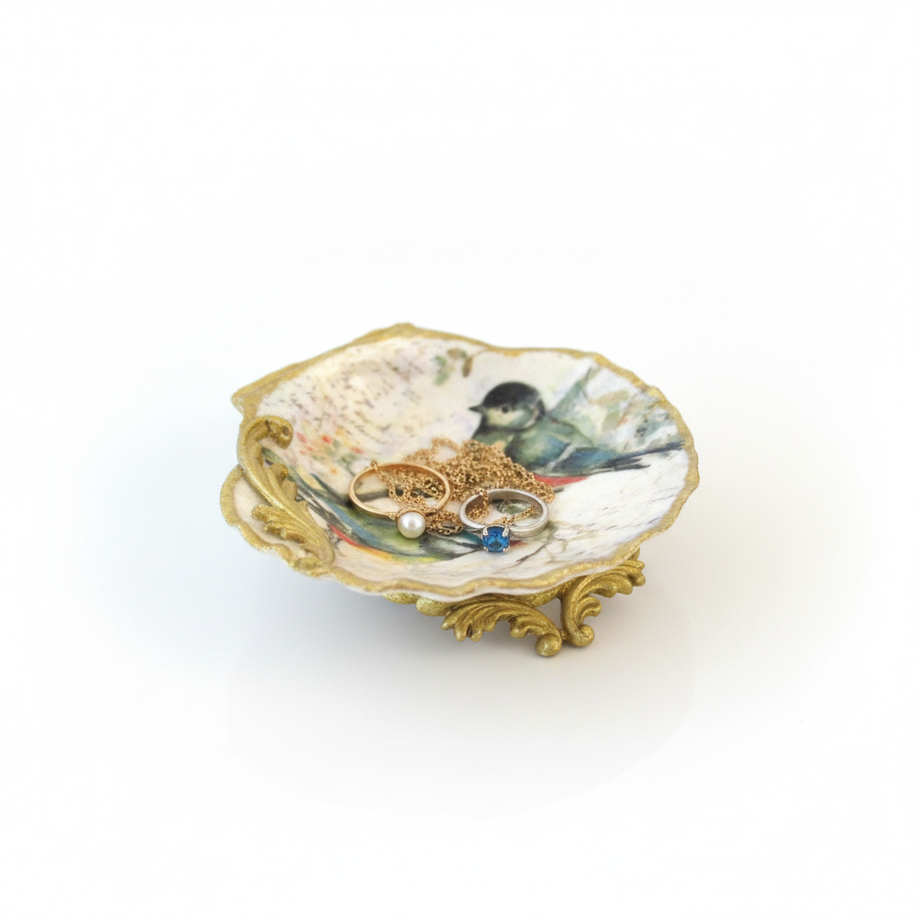 Hand-Crafted Songbird Shell Trinket Dish - Vintage Inspired Jewelry Holder