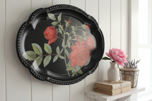 Black and red tole tray style tray