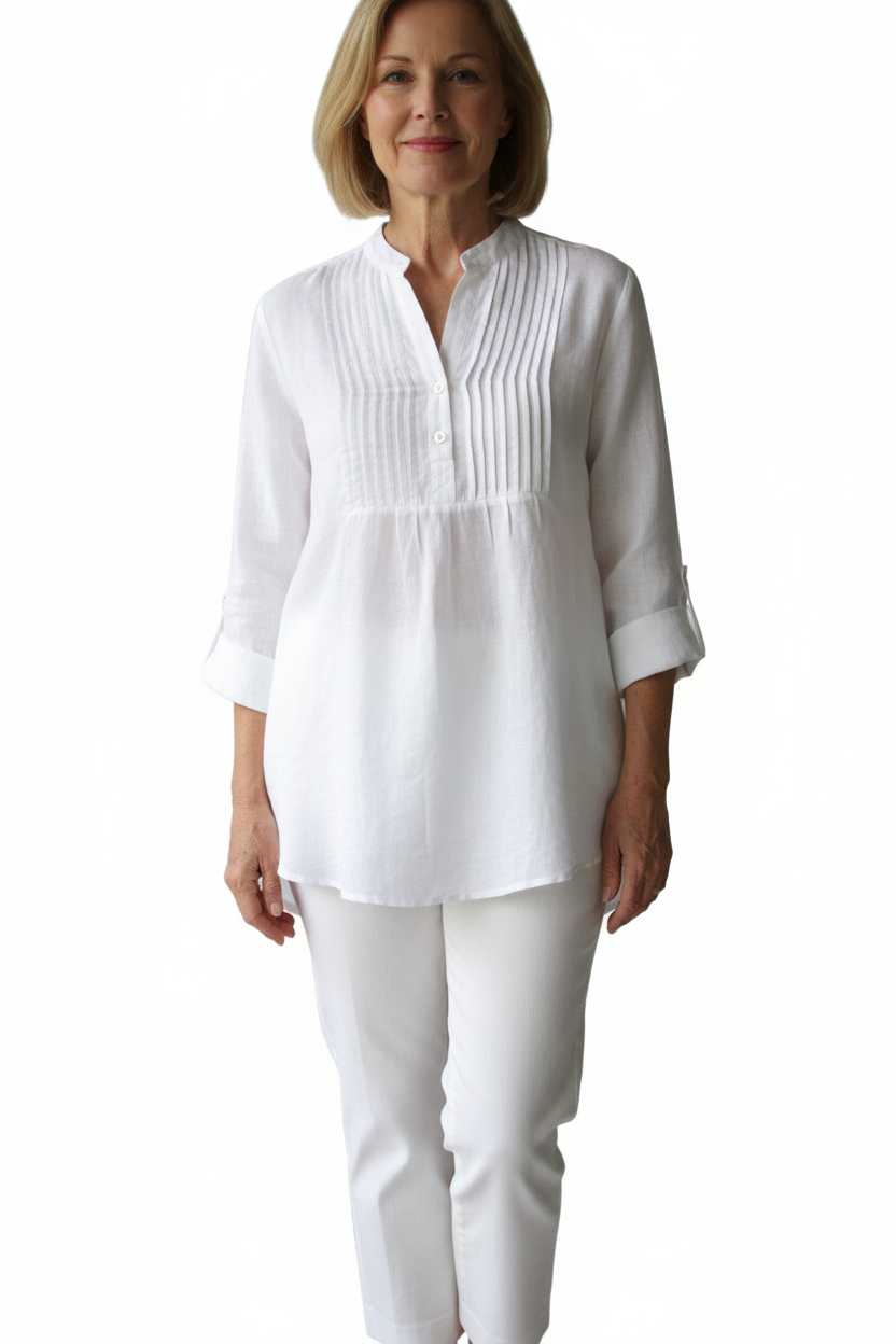 Linen Tunic Top, 3/4 Sleeve, Loose Fit (Fits up to Size 16)