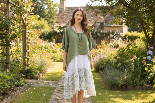 Sage Green Linen Hi-Low Topper - Frayed Neckline Layering Top